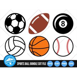 sports ball bundle svg files | football | volleyball | basketball | soccer ball | 8 ball | baseball silhouette cut files
