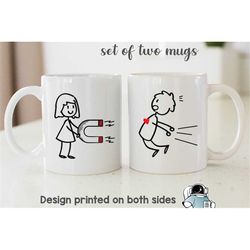 couple matching mug set, magnet attraction mug, matching gifts, husband and wife mugs, love mug, matching coffee mugs, a
