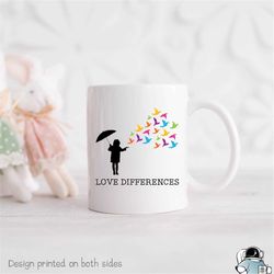Love Differences Mug, Autism Awareness Gift, Acceptance Mug, Origami Crane Mug, Autism Gift, Disability Awareness Coffee