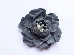 Black denim flower brooch, Denim flower brooch, Denim jewelry, Denim flower pin, Denim fantasy brooch, Rose denim brooch
