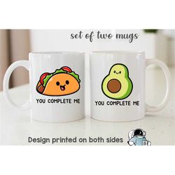 taco avocado matching mug set, complete me couples mug, matching gifts, taco mugs, fiesta mug, matching coffee mugs, wed
