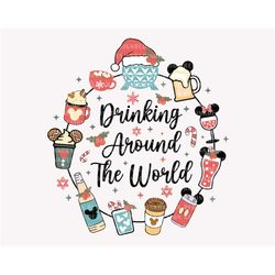 Drinking Around The World Png, Christmas Doodle Png, Christmas Drink Png, Mouse Coffee , Retro Christmas Shirt, Holiday