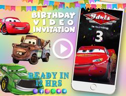Cars birthday video invitation for boy or girl, Lightning Mcqueen animated kid's birthday party invite