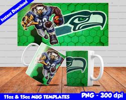 Seahawks Mug Design Png, Sublimate Mug Templates, Seahawks Mug Wrap, Sublimate Football Design PNG, Instant Download