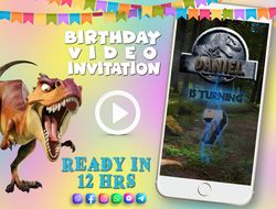 Jurassic park dinosaurs birthday video invitation for boy or girl, animated kid's birthday party invite
