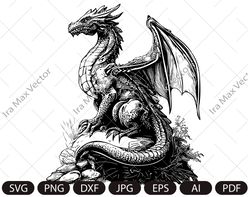 Dragon svg, Dragon detailed, Dragon Clipart, Dragon sitting, Chinese Dragon SVG, Fantasy Dragon SVG, Asian dragon Svg,