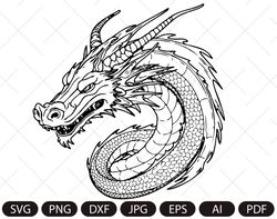 Dragon SVG, Tribal Dragon SVG, Dragon Tattoo svg, Dragon Silhouette, Dragon Vector, Dragon Clipart, Cut Files