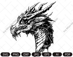 Dragon face svg, Dragon portrait svg, Dragon head svg, Dragon vector, instant digital download