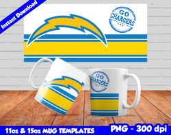 Chargers Mug Design Png, Sublimate Mug Template, Chargers Mug Wrap, Sublimation Football Design PNG, Instant Download