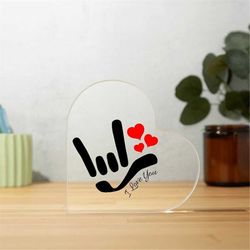 ASL I Love You Sign, Sign Language Decor, Love Plaque, Acrylic Plaque, Heart Shaped Decor, Newlyweds Gift