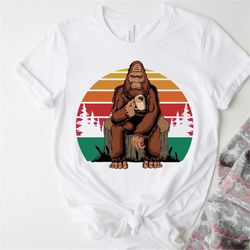 Vintage Bigfoot Shirt,Retro Sunset Shirt,Big Foot Having Coffee,Funny Sarcastic Tee,Big Foot Shirt,Yeti Shirt,Sasquatch