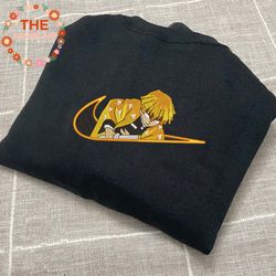 NIKE x Zenitsu Embroidered Sweatshirt, Demon Slayer Anime Embroidered Sweatshirt, Custom Anime Embroidered Crewneck, Ani