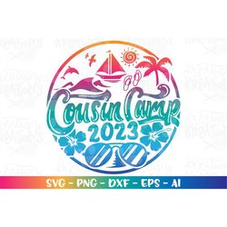 Summer Cousin Camp vg palm trees svg Beach sunglasses beach print decal iron on cut file Cricut Silhouette Download vect
