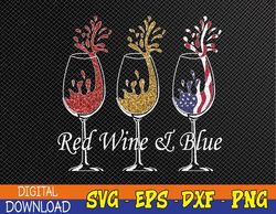 Red-Wine-Blue 4th of July wine Red White Blue Wine Glasses Svg, Eps, Png, Dxf, Digital Download