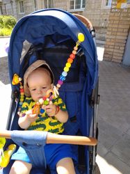 Wooden stroller toy rainbow - car seat toy - pram Garland - hanging toy woodland mobile - 1th birthday