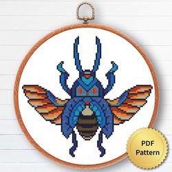 Mandala Scarab Bug Cross Stitch Pattern. Modern Gothic Insect Cross Stitch. Mystical Magic Witch Theme Cottagecore Decor