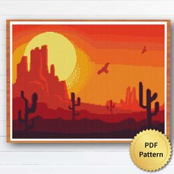 SUPER EASY Desert Cross Stitch Pattern. Nature, Landscape, Minimalism, Mountain Boho Patterns for Beginners