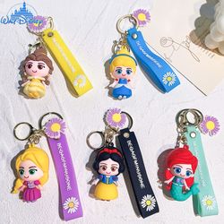Disney Cute Cartoon Princess Keychains Jewelry for Women Kawaii Keyrings Silicone Key Holder For Backpack