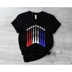 Red White Blue Airplane T-shirt, Airplane Show Shirt, USA Flag Tee, 4th Of July Outfit, Military Airplane Shirt, Freedom