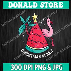 Christmas In July Watermelon Flamingo Xmas Tree Summer Gifts Png, PNG High Quality, PNG, Digital Download
