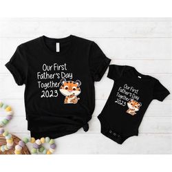 Matching First Father's Day T-Shirt, Tiger Theme Dad And Son/Daughter Gift, Daddy and Me Shirts, 2023 New Baby Bodysuit,
