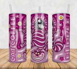 Cheshire Cat Tumbler Wrap Png, Cheshire 20oz Skinny Tumbler Template Png, Disney BinInflated Cartoon 3D Tumbler Design
