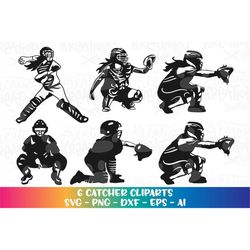 Catcher Clipart Boy Girl SVG Sotball baseball catcher boy girl 6 cliparts print cut files Cricut Silhouette Download Vec