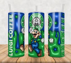 Luigi Tumbler Wrap Png, Luigi 20oz Skinny Tumbler Template Png, Super Mario Tumbler Png, Cartoon 3d Inflated Tumbler