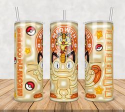 Meowth Tumbler Wrap Png, Meowth 20oz Skinny Tumbler Template Png, Meowth  Png, Cartoon 3d Inflated Tumbler