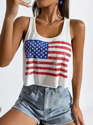 American Flag Print Tank Top Sexy Independence Day Sleeveless Top Women's Clothing