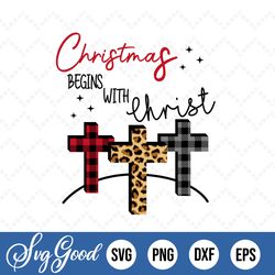 Christmas Begins With Christ Leopard Plaid Svg svg,dxf,png