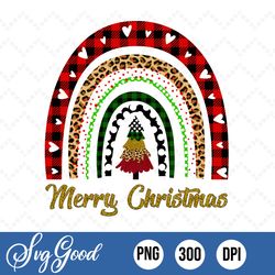 Merry Christmas Rainbow Plaid Trees Leopard Cheetah Glitter PNG,  INSTANT DOWNLOAD Print and Cut File Silhouette Cricut