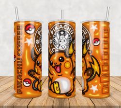 Pikachu Tumbler Wrap Png, Pikachu 20oz Skinny Tumbler Template Png, Pikachu Coffee Png, Cartoon 3d Inflated Tumbler