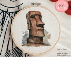 Cross Stitch Pattern,Statue Of The Nui Head,Pdf Format,Instant Download,Ancient,Watercolor,Tiki,Mayan,Latino