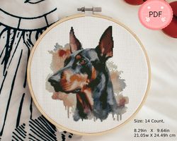 Cross Stitch Pattern,Doberman Pinscher, Pdf , Instant Download , Animal X Stitch Chart , Dog Pattern,Watercolor