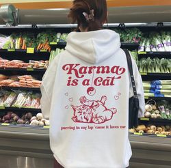 Karma is a Cat Hoodie, Karma Midnights Sweatshirt, Meet Me at Midnight, Taylor Swiftie Merch Sweatshirt, Cat Lover Shirt