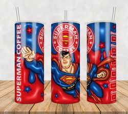 Superman Tumbler Wrap Png, Superman 20oz Skinny Tumbler Template Png, Superman Png, Cartoon 3d Inflated Tumbler