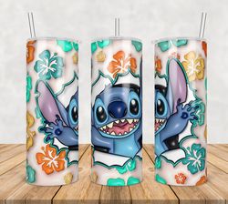 Stitch Tumbler Wrap Png, Disney Stitch 20oz Skinny Tumbler Template Png, Stitch Coffee Png, Cartoon 3d Inflated Tumbler