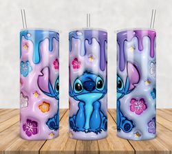 Stitch Tumbler Wrap Png, Stitch and Angel 20oz Skinny Tumbler Template Png, Stitch Cartoon 3d Inflated Tumbler
