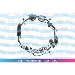 4th of July elements Circle Monogram Frame SVG Sunglasses Hotdog Popsicle cut file Cricut Silhouette Instant Download ve