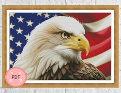 Cross Stitch Pattern ,Bald Eagle With American Flag , Pdf, Instant Download ,Patriot Day,Eagle Head,Happy ,4th July