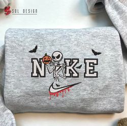 Nike Jack Skellington Embroidered Crewneck, Horror Movie Embroidered Sweater, Halloween Hoodie, Unisex Shirt