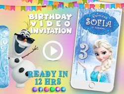 Frozen birthday video invitation for girl, animated kid's birthday party invite