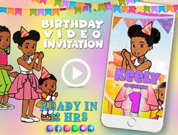 Gracie's corner birthday video invitation for girl, animated kid's birthday party invite