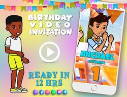 Gracie's corner birthday video invitation for boy, animated kid's birthday party invite