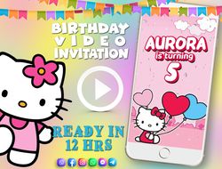 Hello Kitty birthday video invitation for girl, animated kid's birthday party invite