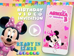 Minnie Mouse birthday video invitation for girl, animated kid's birthday party invite