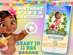 Baby Moana birthday video invitation for girl, animated kid's birthday party invite