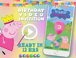 Peppa Pig birthday video invitation for girl, animated kid's birthday party invite