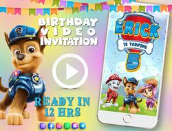 Paw Patrol birthday video invitation for boy or girl, animated kid's birthday party invite